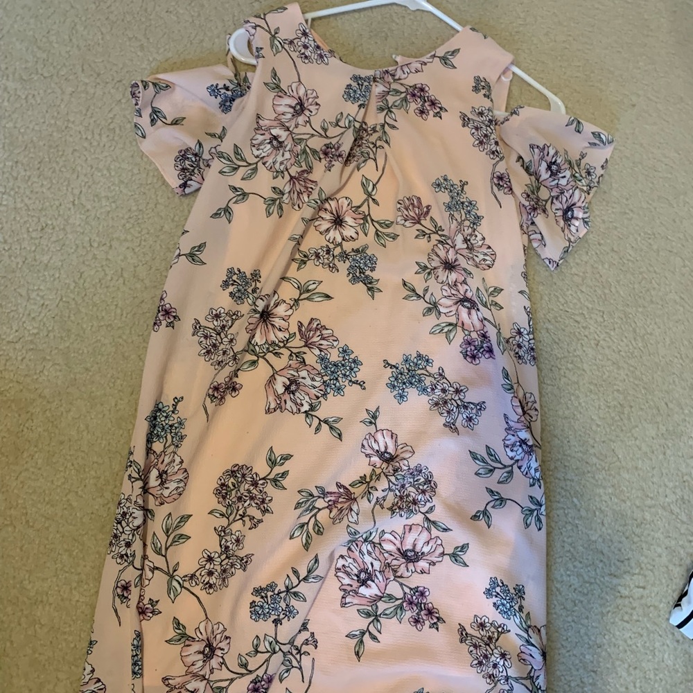 Women and teens pink flower dress with shoulder slit